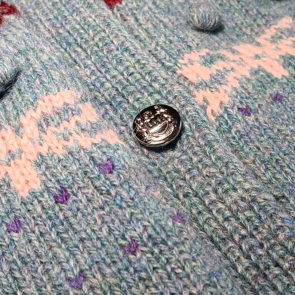 Vintage Womens 100% Scottish Shetland Wool Cottage Core Floral Bow Cardigan - Picture 5 of 8